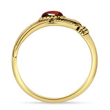 Oval Garnet CZ Feather Rings 5.4mm Oxidized Beaded 925 Sterling Silver