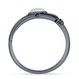Oval Moonstone Feather Rings 5.4mm Oxidized Beaded 925 Sterling Silver