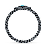 Hamsa Hand Ring 11.7mm Twisted Rope Turquoise Oxidized 925 Sterling Silver