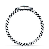 Hamsa Hand Ring 11.7mm Twisted Rope Turquoise Oxidized 925 Sterling Silver