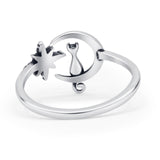 Oxidized Cat On Moon & Star Ring