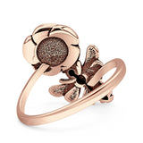 Lab Created Blue Opal Bee Flower Ring Oxidized 925 Sterling Silver