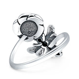 Lab Created Blue Opal Bee Flower Ring Oxidized 925 Sterling Silver