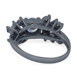 Art Deco Round Natural Stone Floral Ring