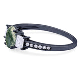 Art Deco Oval Natural Stone Trio Ring