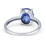 Solitaire Engagement Ring Oval Simulated Cubic Zirconia 925 Sterling Silver