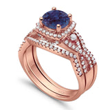 Round Natural Stone Three Piece Ring