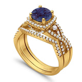 Round Natural Stone Three Piece Ring