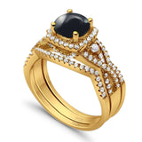 Round Natural Stone Three Piece Ring