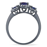 Round Natural Stone Three Stone Ring