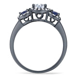 Round Natural Stone Three Stone Ring