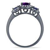 Round Natural Stone Three Stone Ring