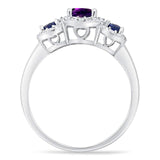 Round Natural Stone Three Stone Ring