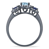 Round Natural Stone Three Stone Ring