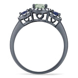 Round Natural Stone Three Stone Ring