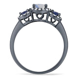 Round Natural Stone Three Stone Ring