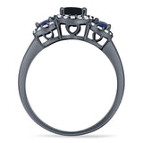 Round Natural Stone Three Stone Ring