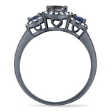 Round Natural Stone Three Stone Ring