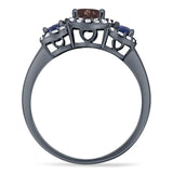 Round Natural Stone Three Stone Ring