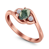 Art Deco Oval Natural Stone Three Stone Ring