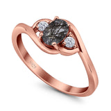 Art Deco Oval Natural Stone Three Stone Ring