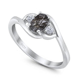 Art Deco Oval Natural Stone Three Stone Ring