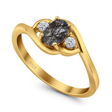 Art Deco Oval Natural Stone Three Stone Ring