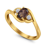 Art Deco Oval Natural Stone Three Stone Ring