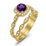 Two Piece Round Natural Stone Bridal Ring