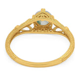 Round Natural Stone Leaf Vintage Style Ring