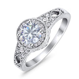 Art Deco Round Natural Stone Halo Ring