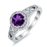 Art Deco Round Natural Stone Halo Ring