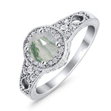 Art Deco Round Natural Stone Halo Ring