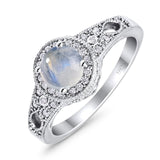 Art Deco Round Natural Stone Halo Ring