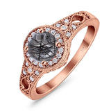 Art Deco Round Natural Stone Halo Ring