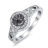 Art Deco Round Natural Stone Halo Ring