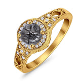 Art Deco Round Natural Stone Halo Ring