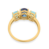 Art Deco Oval Natural Stone Trio Ring