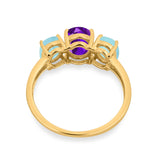 Art Deco Oval Natural Stone Trio Ring