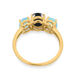 Art Deco Oval Natural Stone Trio Ring