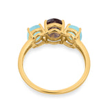 Art Deco Oval Natural Stone Trio Ring