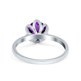 Floral Round Natural Stone Solitaire Ring