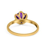 Floral Round Natural Stone Solitaire Ring