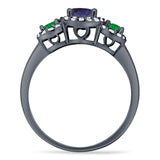 Three Stone Round Natural Stone Wedding Ring