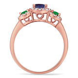 Three Stone Round Natural Stone Wedding Ring