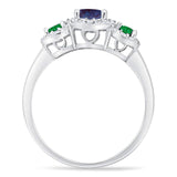Three Stone Round Natural Stone Wedding Ring
