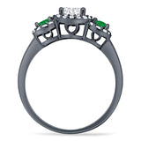 Three Stone Round Natural Stone Wedding Ring