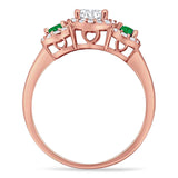 Three Stone Round Natural Stone Wedding Ring