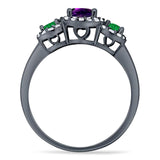Three Stone Round Natural Stone Wedding Ring