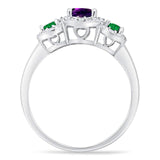Three Stone Round Natural Stone Wedding Ring